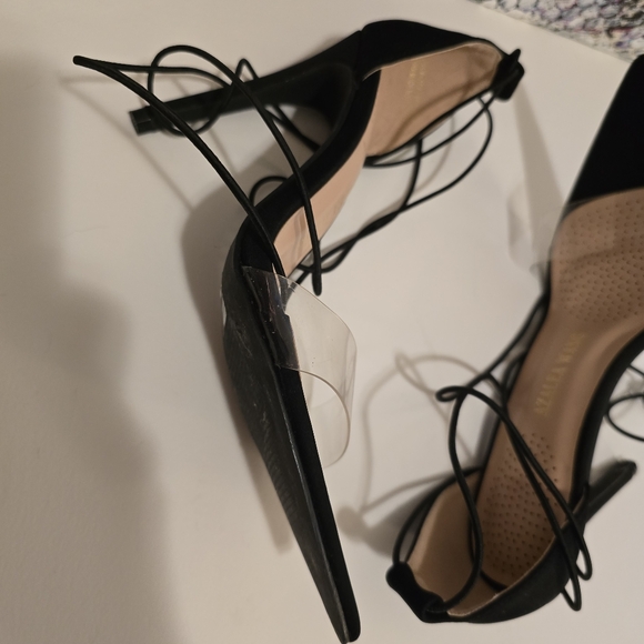 AZALEA WANG Black With Cleae Vinyl Toe Strap High Heels Ankle Wrap Strap 7.5 - Picture 12 of 17